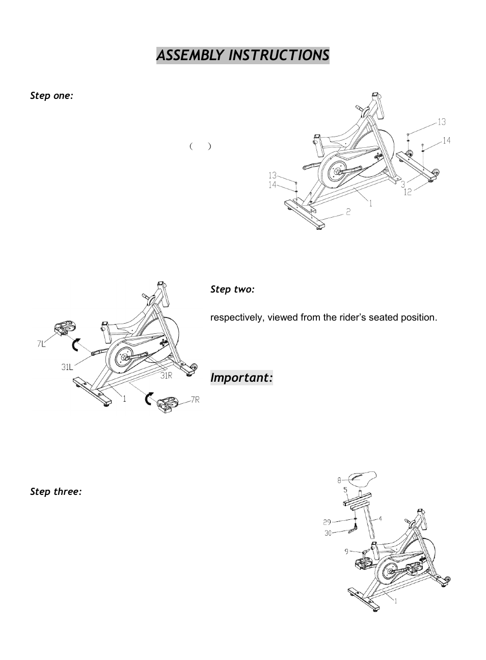 Assembly instructions, Important | Sunny Health & Fitness SF-B904 User Manual | Page 5 / 6