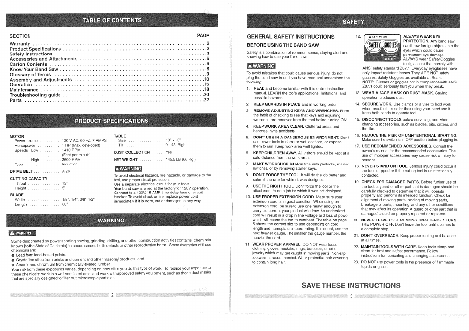 A warning | Craftsman 137.224320 User Manual | Page 2 / 25