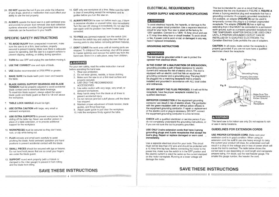 General safety instructions, A warning, Save these instructions | Before using the band saw | Craftsman 137.224320 User Manual | Page 3 / 25