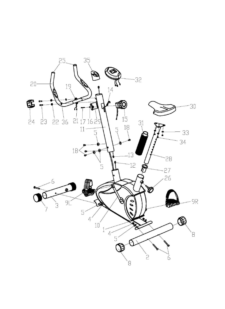 Exploded diagram | Sunny Health & Fitness SF-B915 User Manual | Page 3 / 8