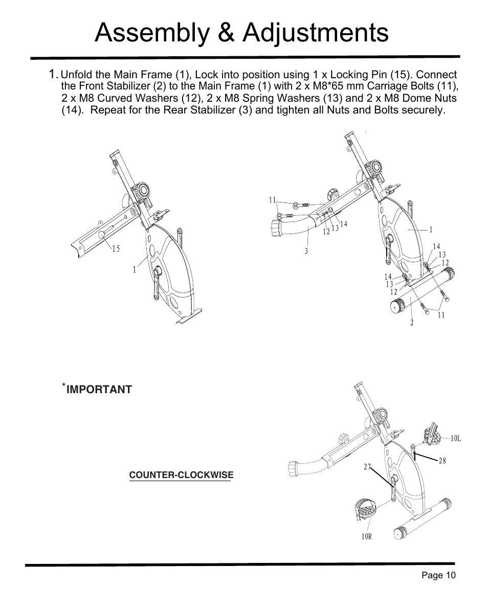 Assembly & adjustments | Sunny Health & Fitness SF-RB1202 User Manual | Page 11 / 16