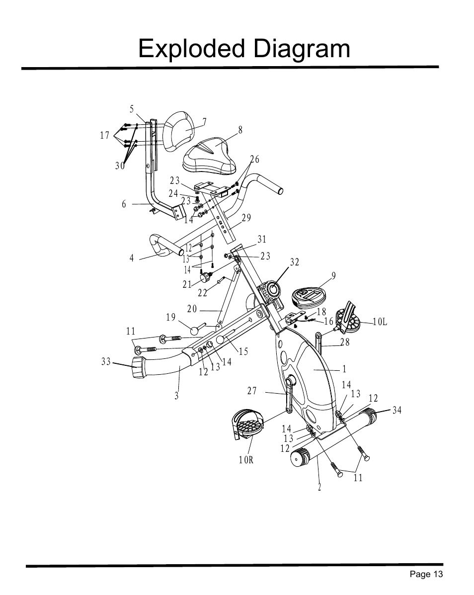 Exploded diagram | Sunny Health & Fitness SF-RB1202 User Manual | Page 14 / 16