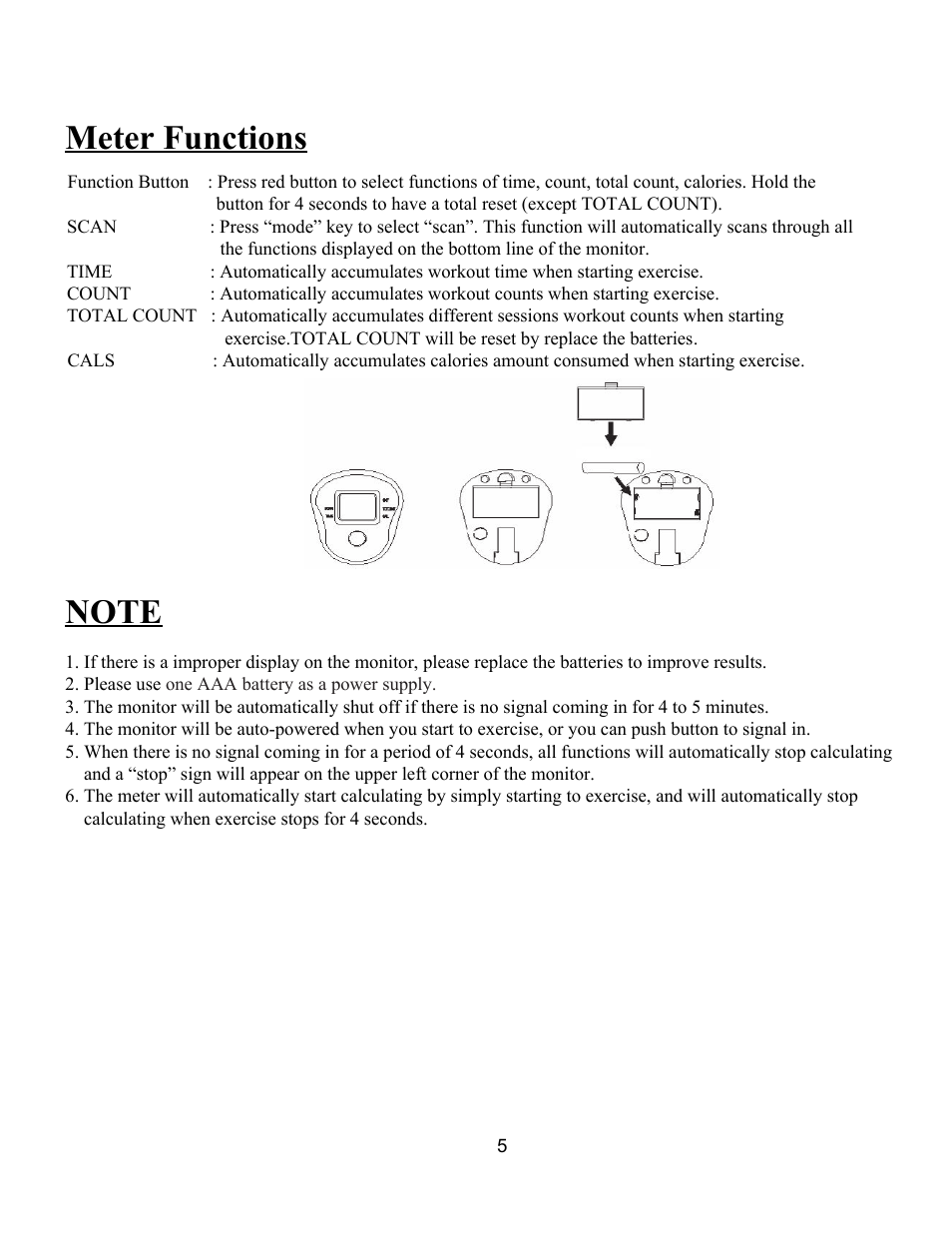 Meter functions | Sunny Health & Fitness 045 User Manual | Page 6 / 6