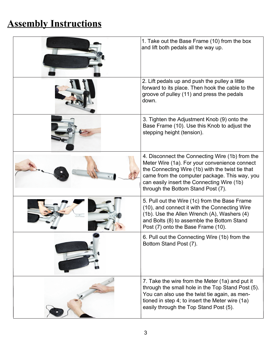 Assembly instructions | Sunny Health & Fitness 059 User Manual | Page 4 / 7