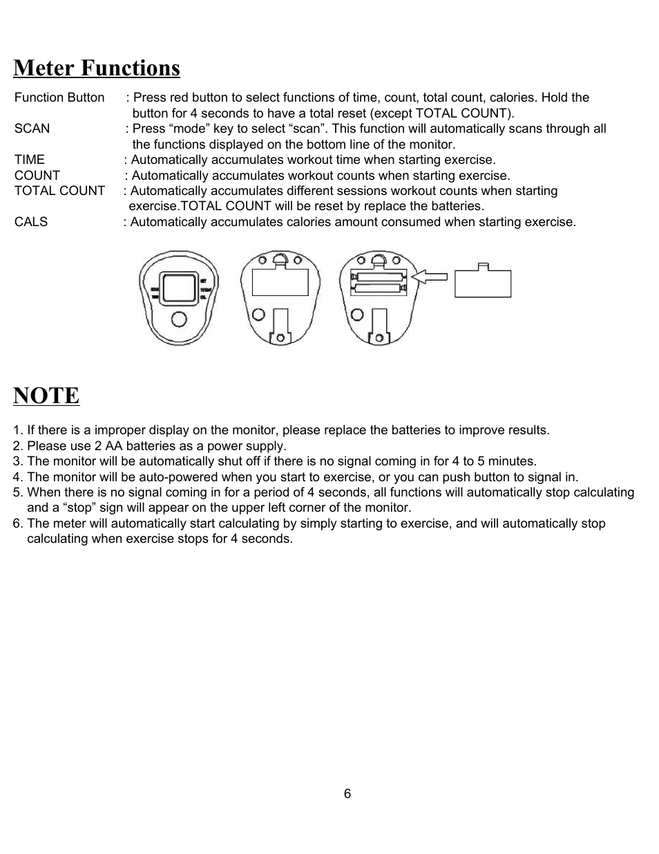 Meter functions | Sunny Health & Fitness 059 User Manual | Page 7 / 7