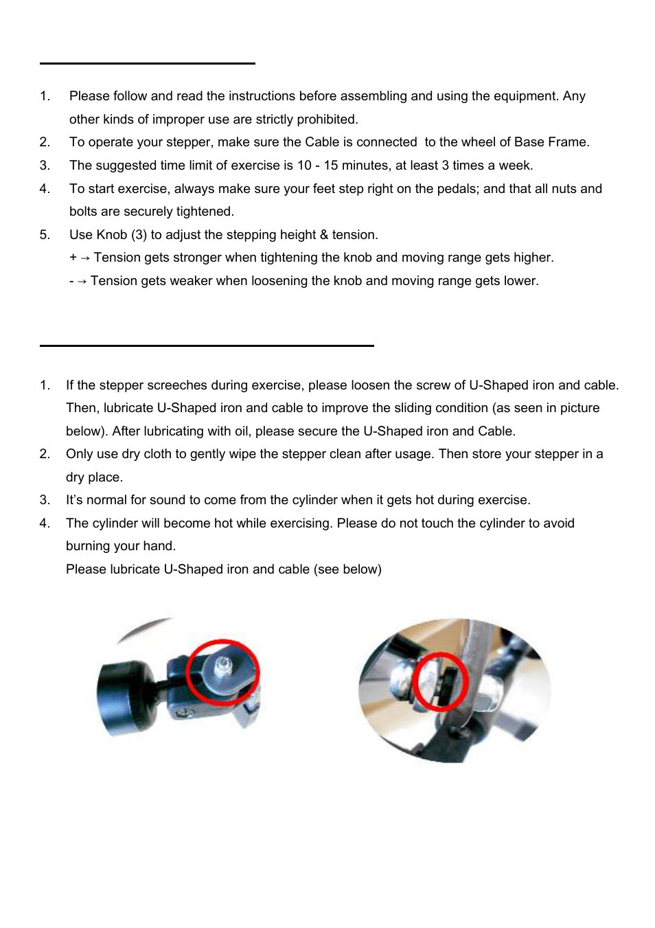 Operating instructions, Maintenance and care instructions | Sunny Health & Fitness 068 User Manual | Page 5 / 7