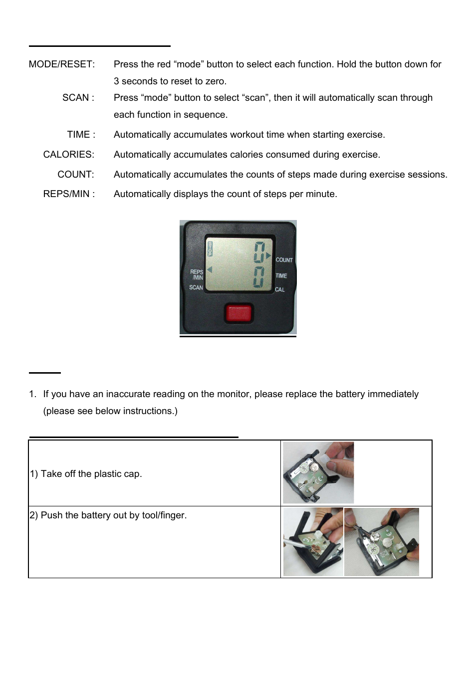 Computer functions, Battery exchange instructions | Sunny Health & Fitness 068 User Manual | Page 6 / 7