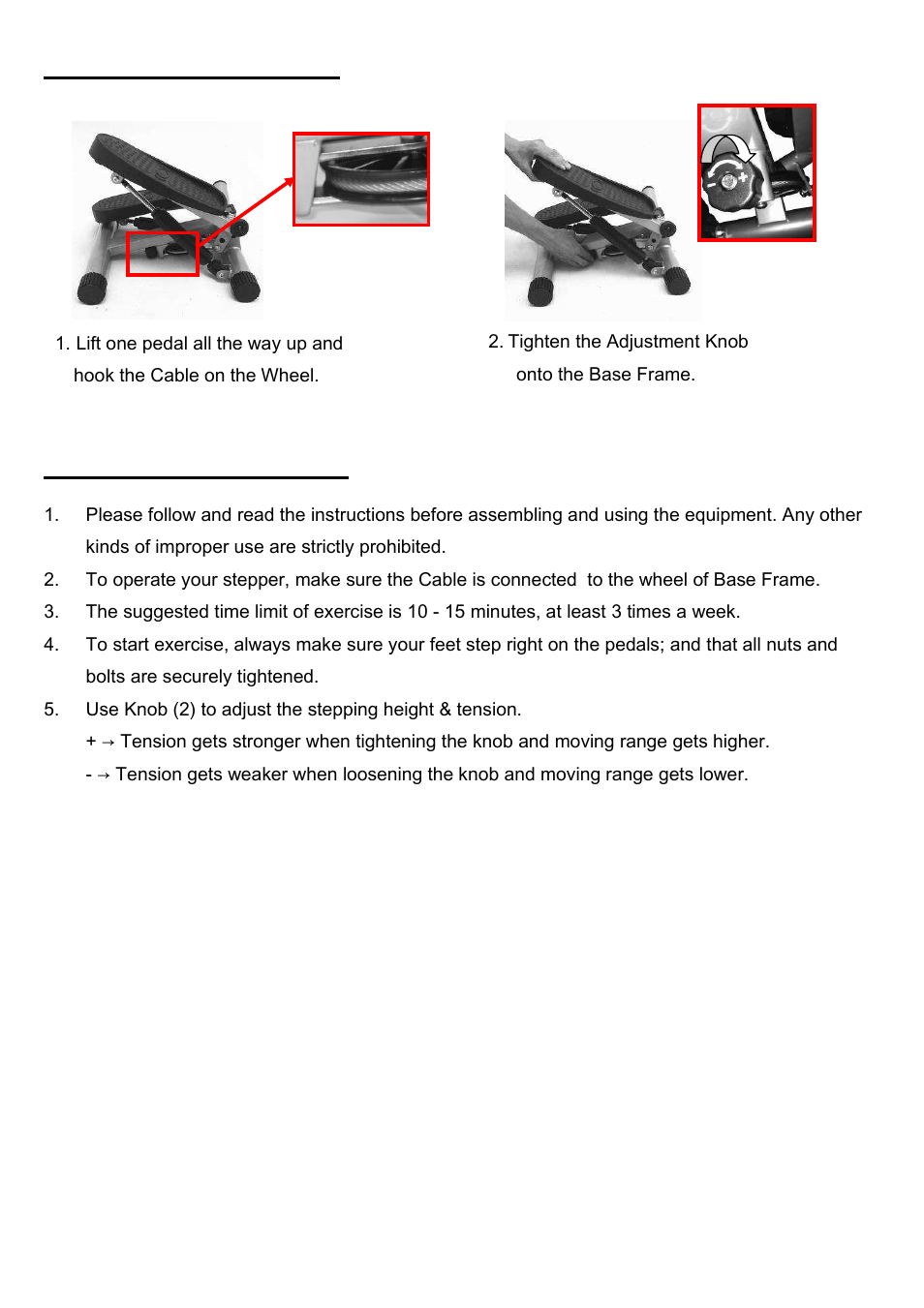 Assembly instructions, Operating instructions | Sunny Health & Fitness P8000 User Manual | Page 4 / 6