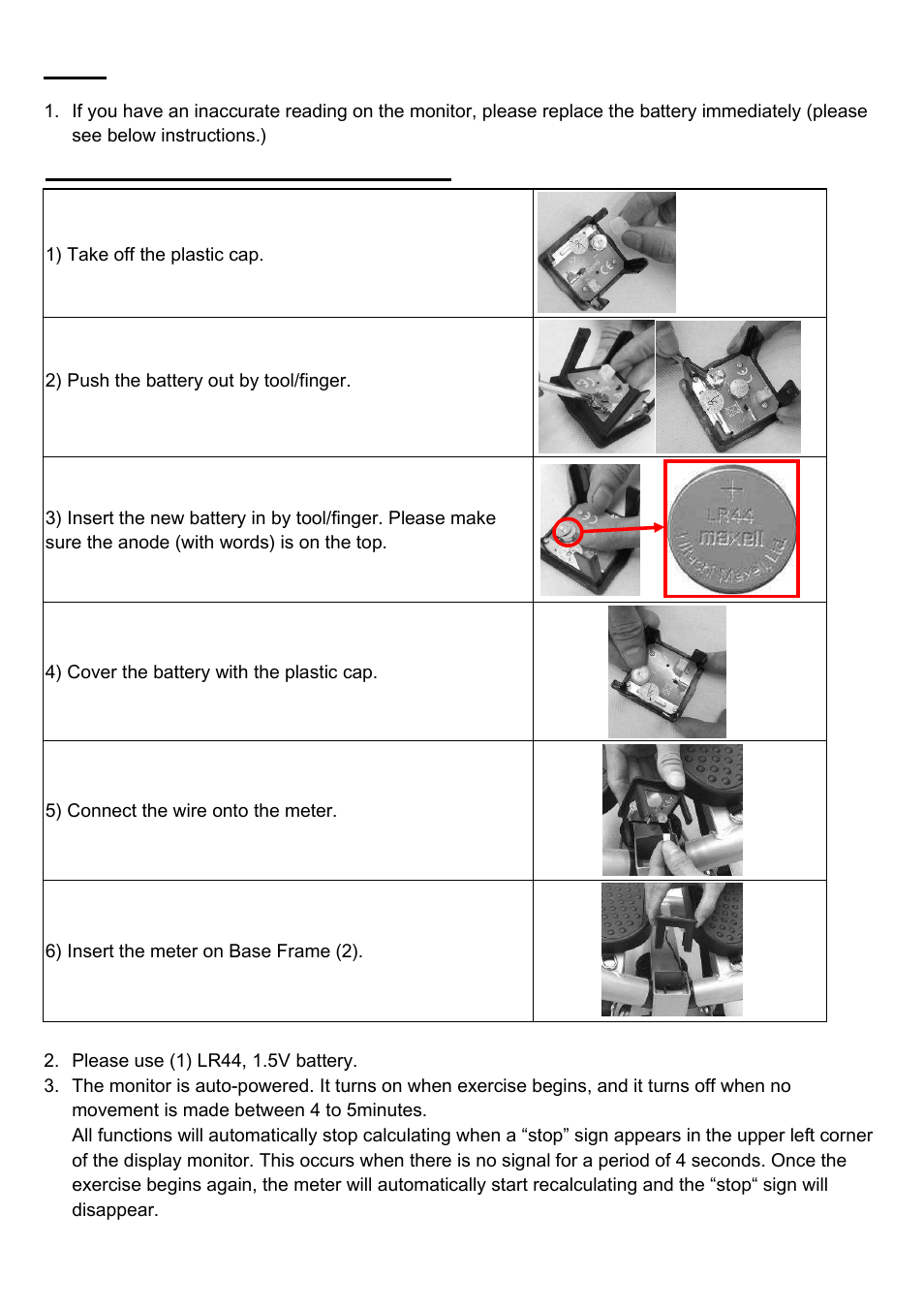 Battery exchange instructions | Sunny Health & Fitness P8000 User Manual | Page 6 / 6