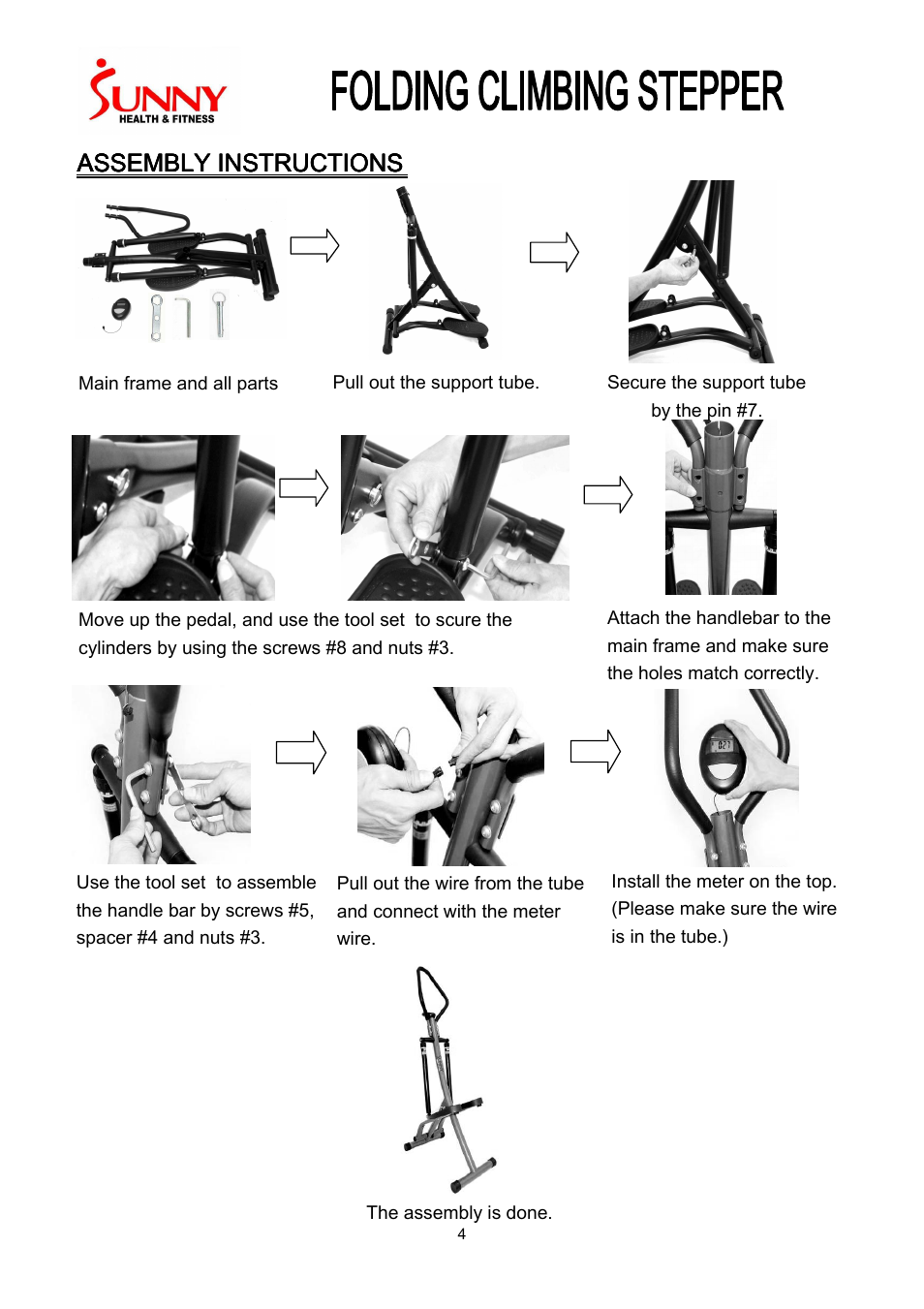 Assembly instructions | Sunny Health & Fitness SF-1115 User Manual | Page 5 / 7