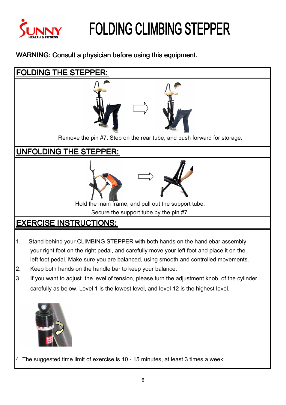 Sunny Health & Fitness SF-1115 User Manual | Page 7 / 7