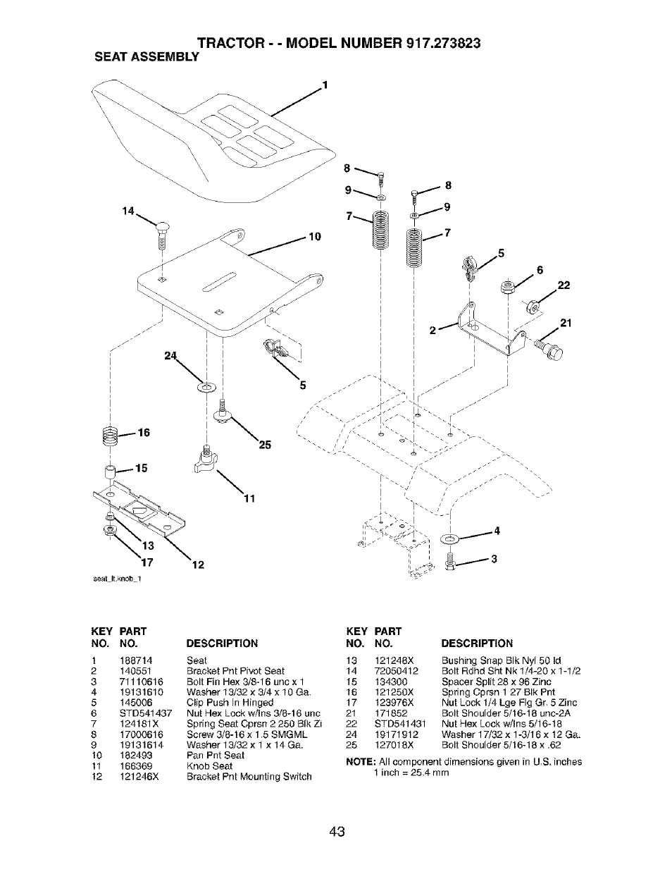 Seat assembly | Craftsman 917.273823 User Manual | Page 43 / 56