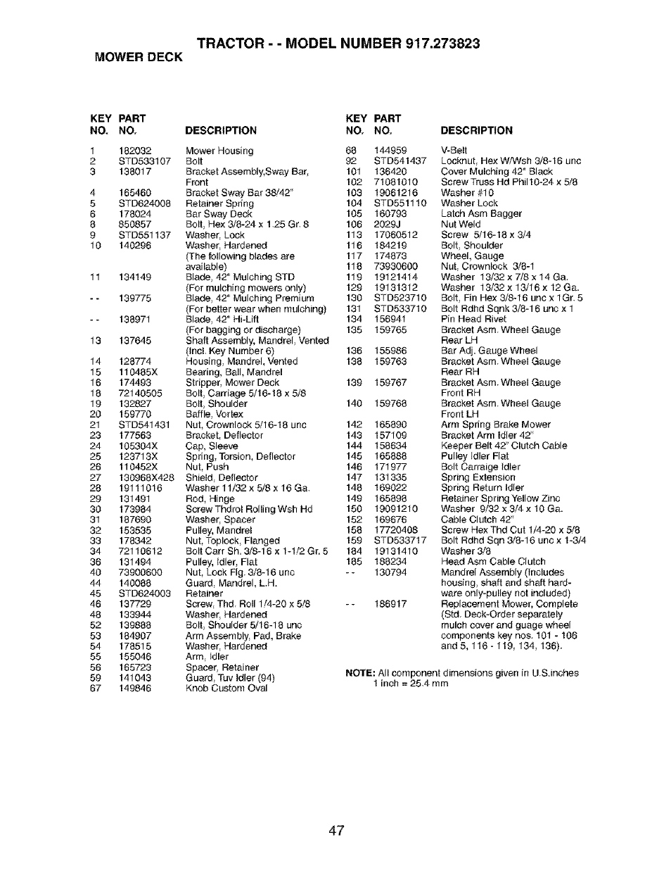 Mower deck | Craftsman 917.273823 User Manual | Page 47 / 56