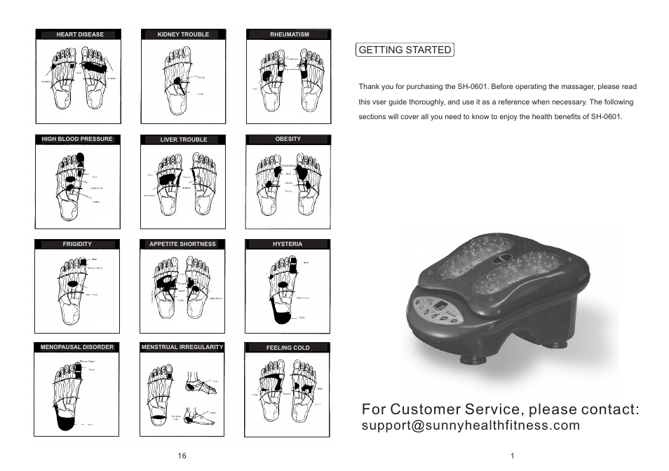 For customer service, please contact, Getting started | Sunny Health & Fitness SH-0601 User Manual | Page 5 / 12