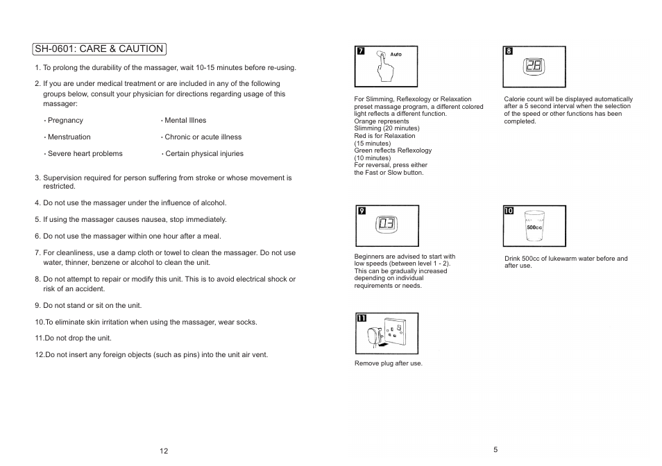 Sh-0601: care & caution | Sunny Health & Fitness SH-0601 User Manual | Page 9 / 12