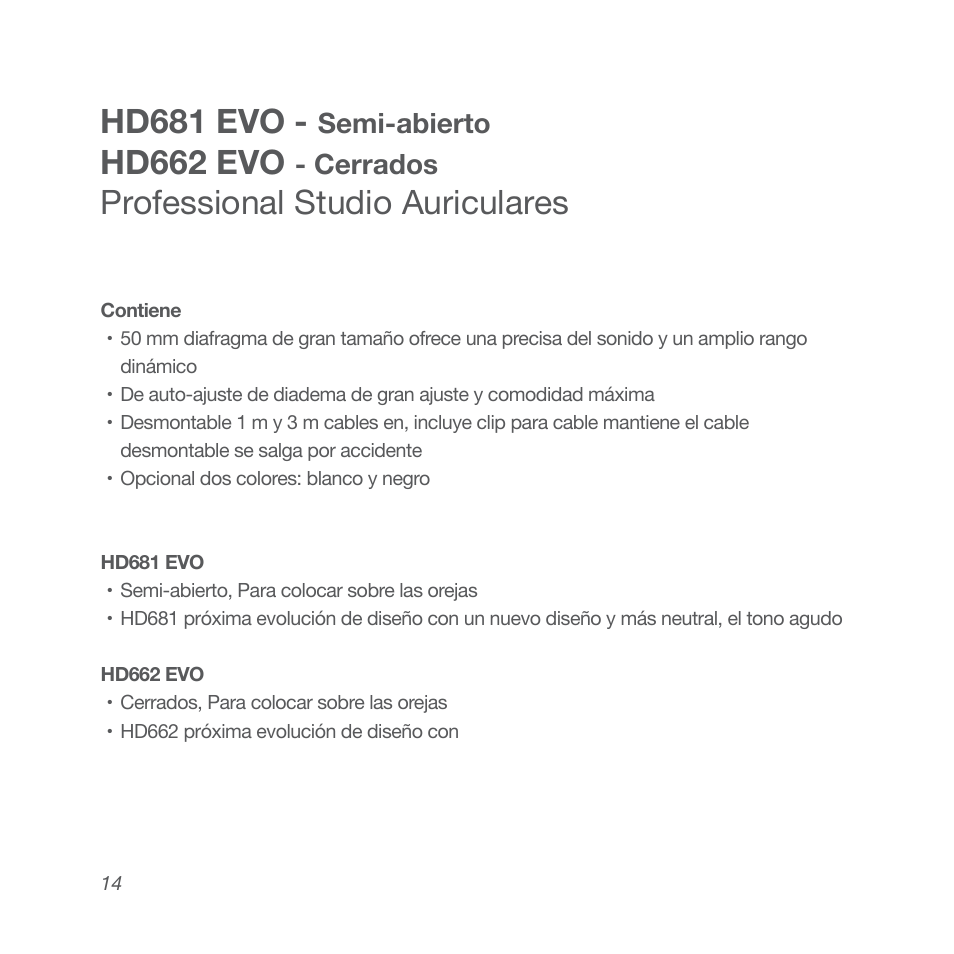 Hd681 evo, Hd662 evo, Professional studio auriculares | Semi-abierto, Cerrados | Superlux HD662EVO User Manual | Page 14 / 24