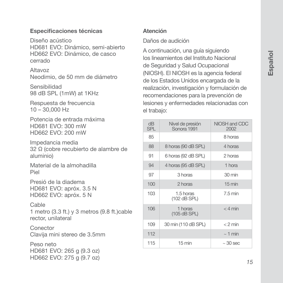 Español | Superlux HD662EVO User Manual | Page 15 / 24