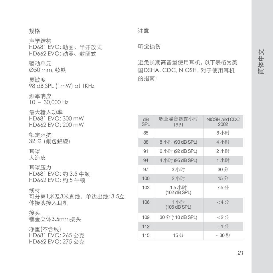 簡體中文 | Superlux HD662EVO User Manual | Page 21 / 24