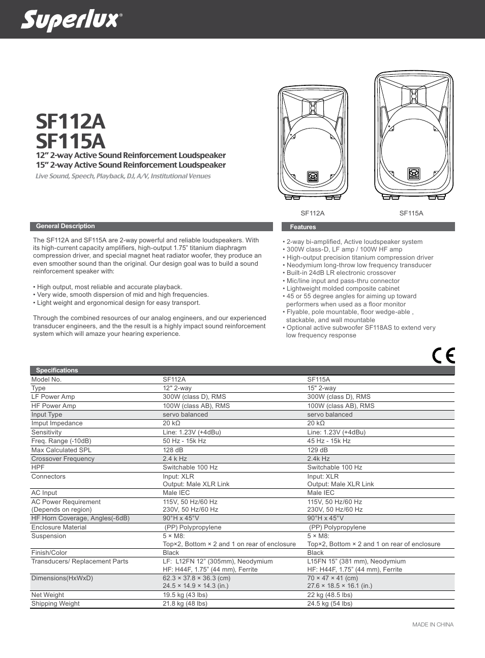 Superlux SF115A User Manual | 6 pages