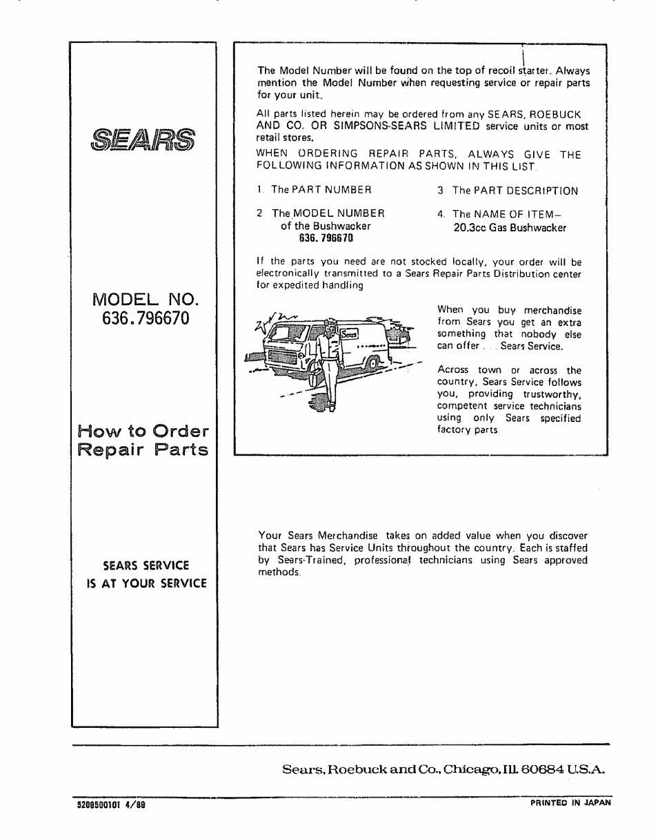 Model no, How to order repair parts | Craftsman 636.796670 User Manual | Page 14 / 14