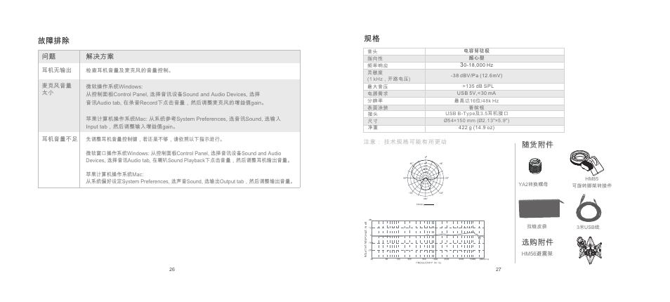 故障排除, 规格 随货附件, 选购附件 | Superlux E205U User Manual | Page 14 / 14