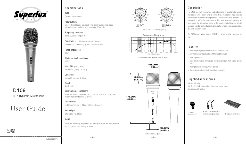 Superlux D109 User Manual | 2 pages