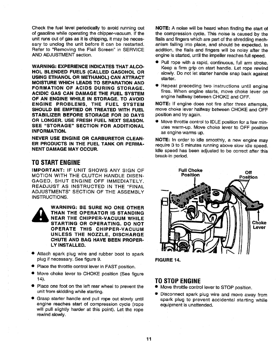 To start engine, To stop engine | Craftsman 247.799640 User Manual | Page 11 / 31