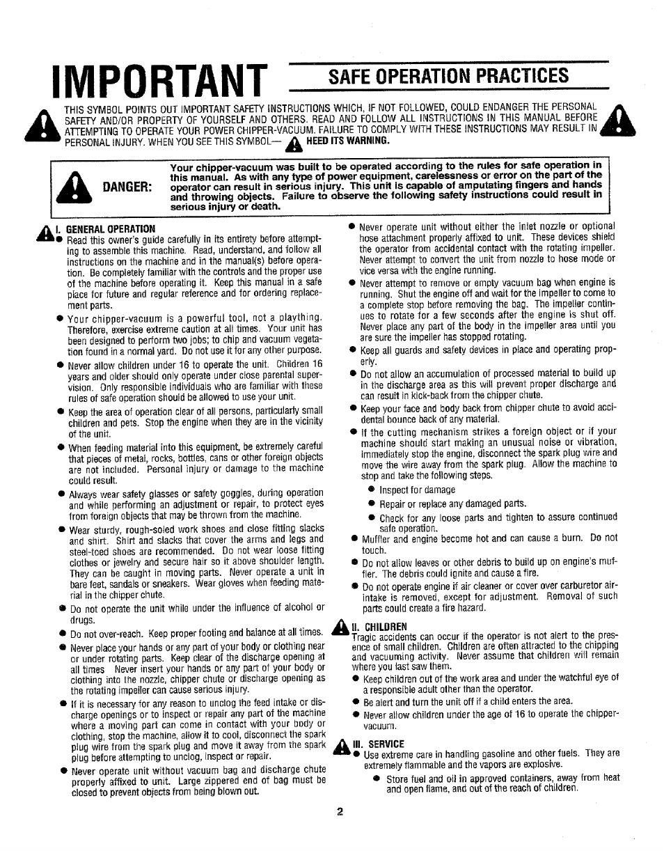 Safe operation practices, Important | Craftsman 247.799640 User Manual | Page 2 / 31