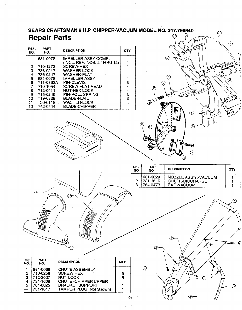 Repair parts | Craftsman 247.799640 User Manual | Page 21 / 31