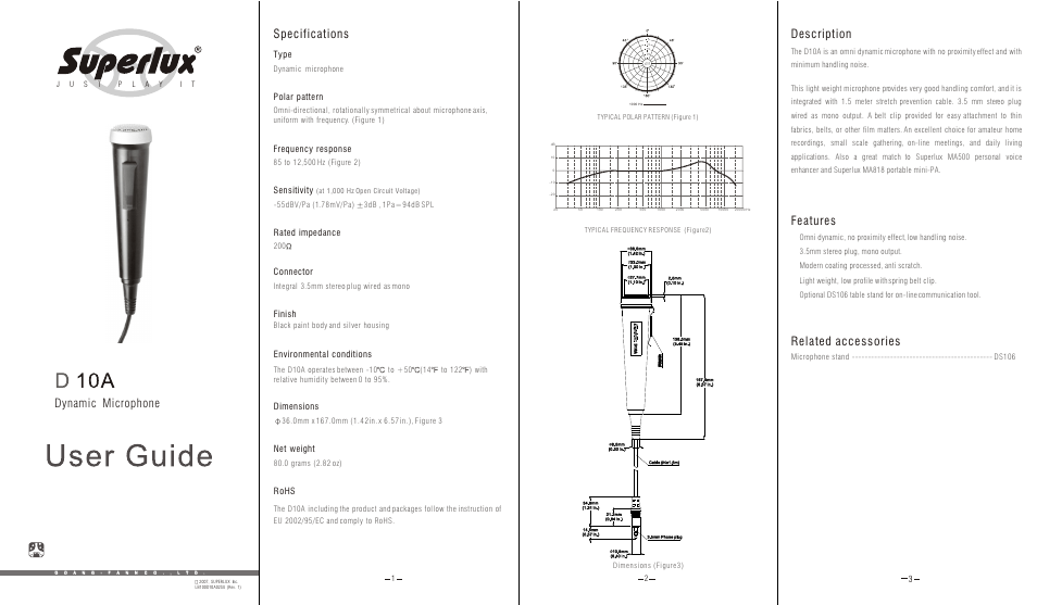 Superlux D10A User Manual | 2 pages