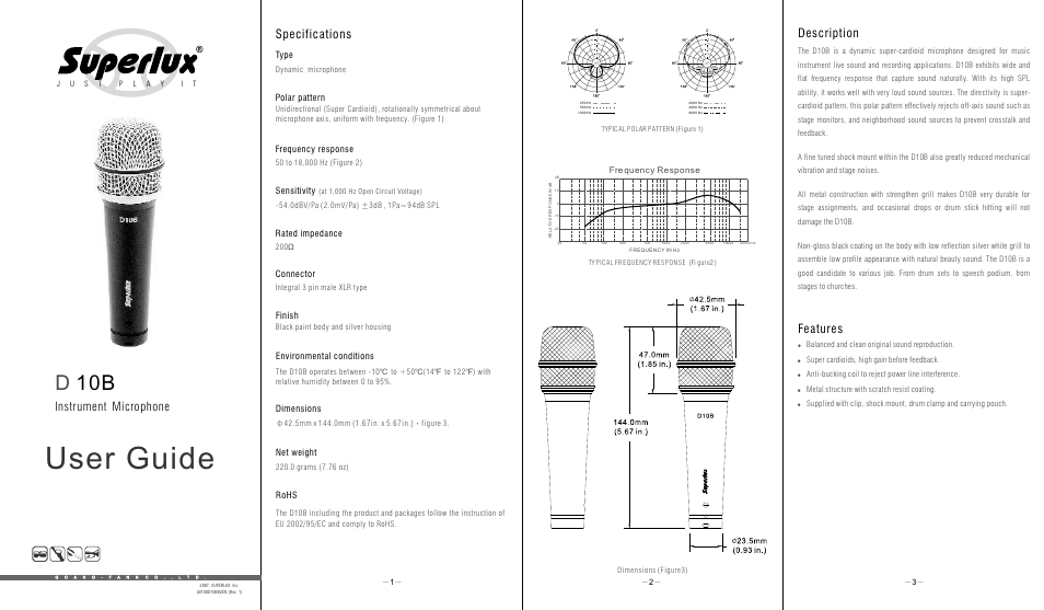 Superlux D10B User Manual | 2 pages