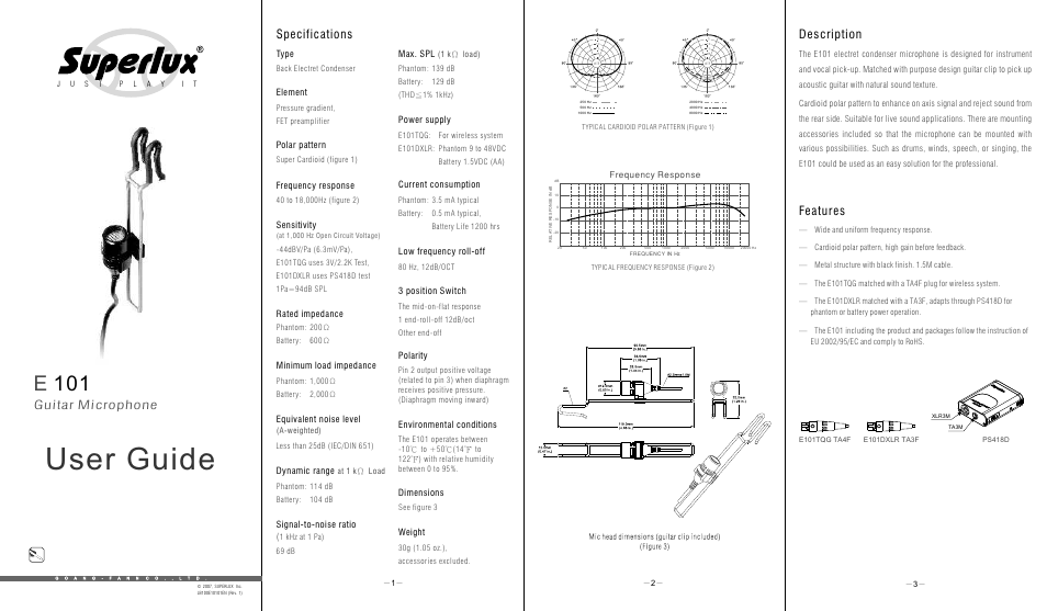 Superlux E101 User Manual | 2 pages