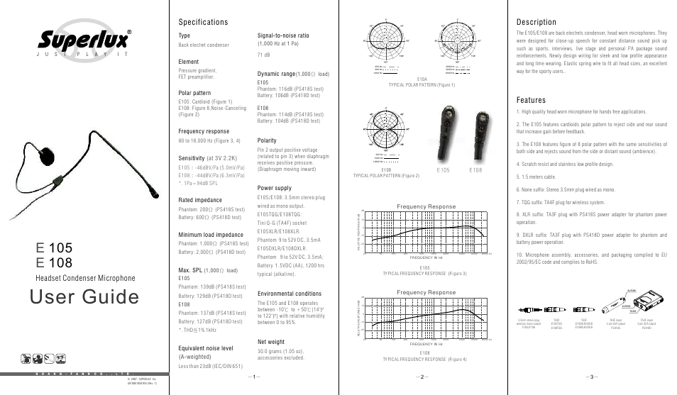 Superlux E108XLR User Manual | 2 pages