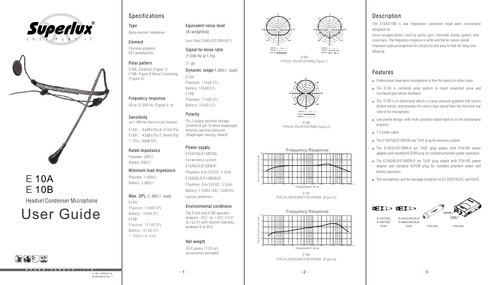 Superlux E10B User Manual | 2 pages