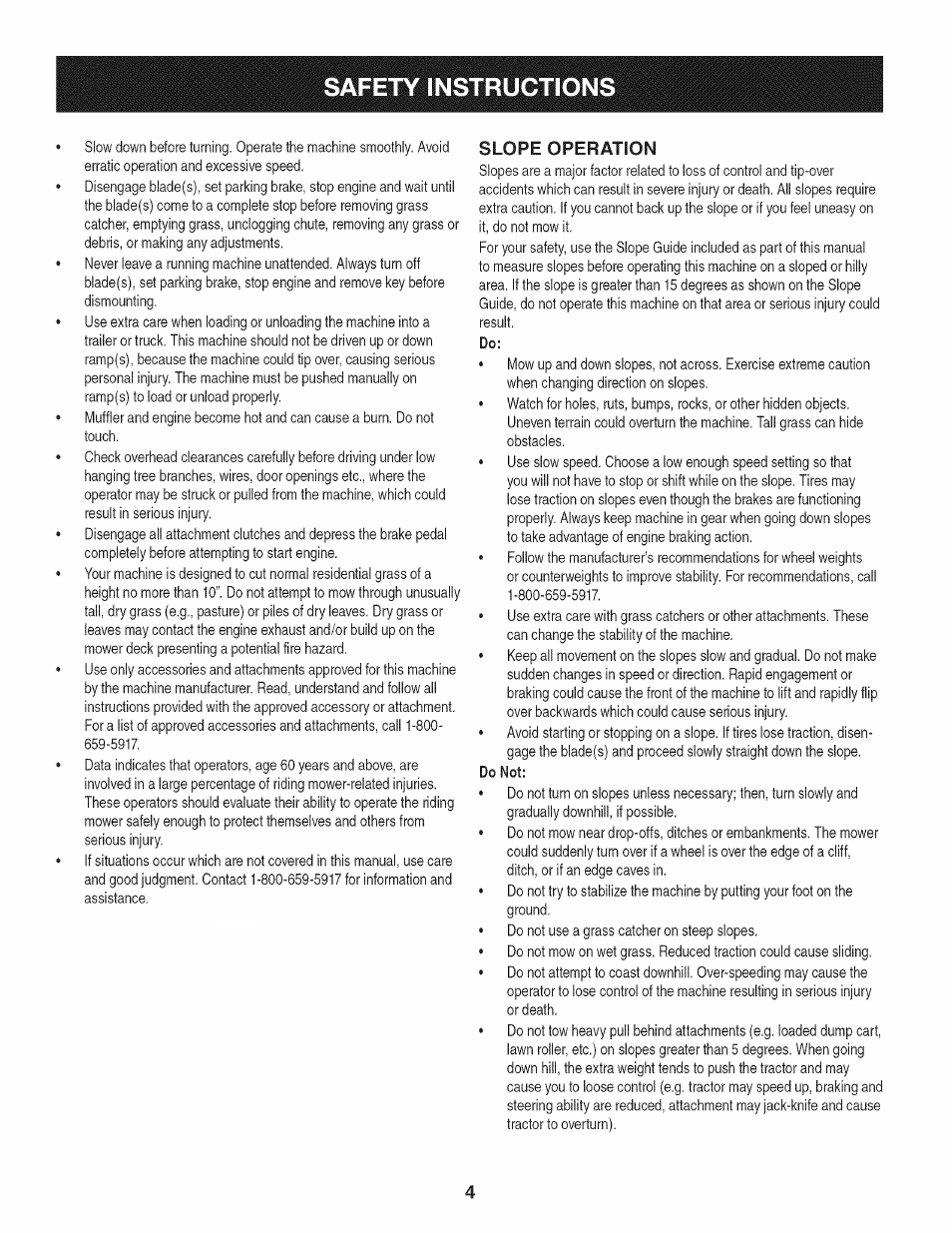 Slope operation, Safety instruction | Craftsman 247.28904 User Manual | Page 4 / 92