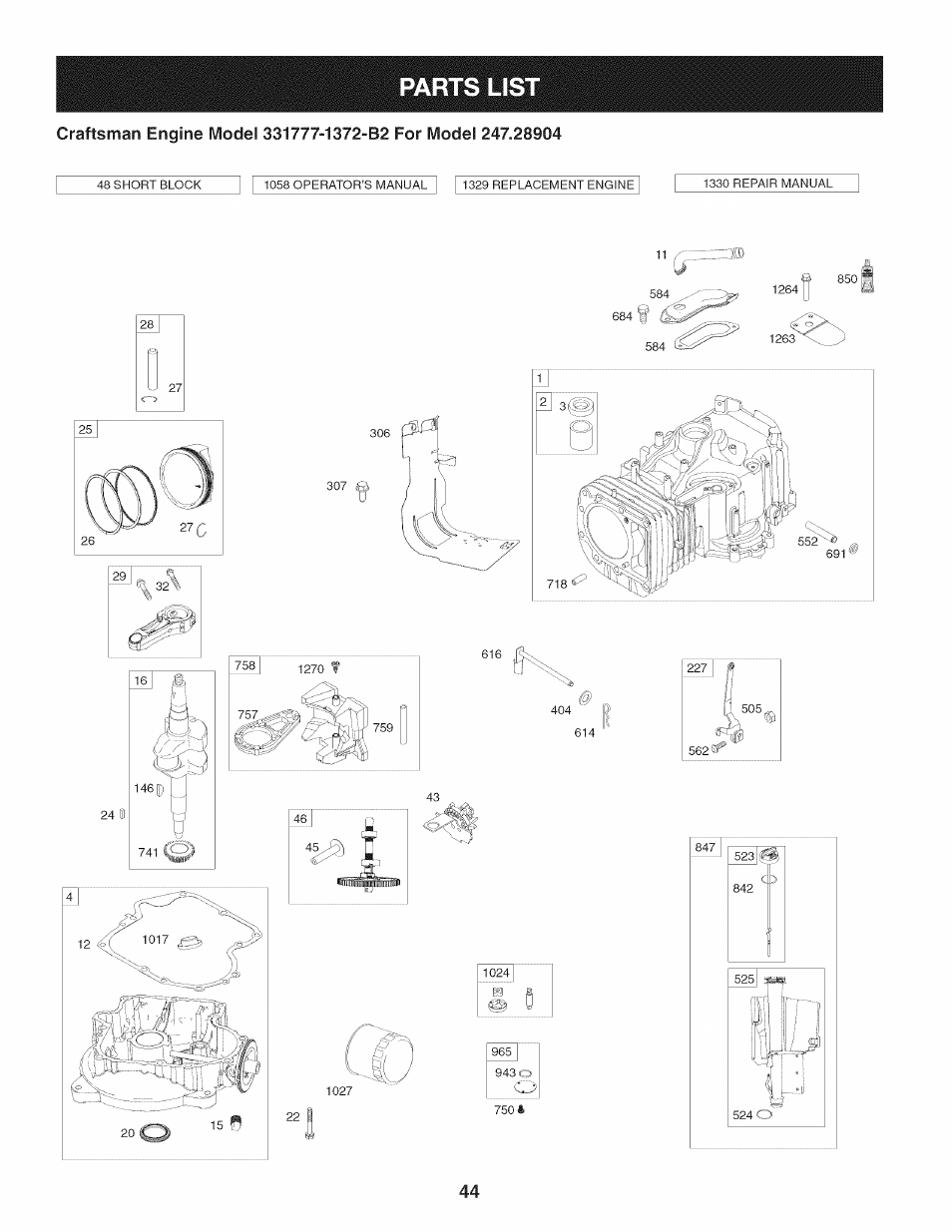 Parts list, L i lilli, Mil p | Craftsman 247.28904 User Manual | Page 44 / 92