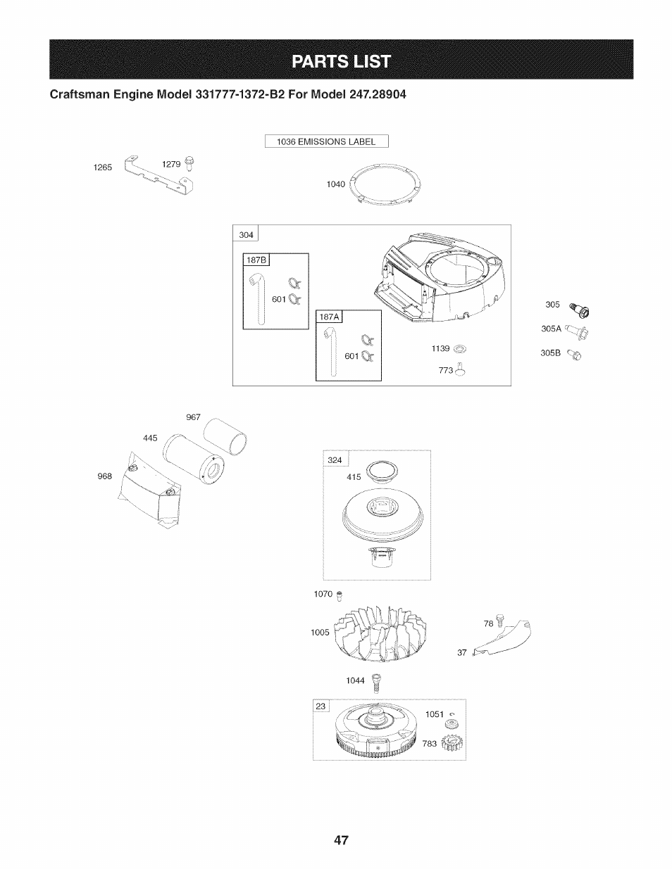 Parts list | Craftsman 247.28904 User Manual | Page 47 / 92