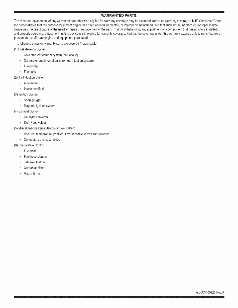 Warranted parts | Craftsman 247.28904 User Manual | Page 57 / 92