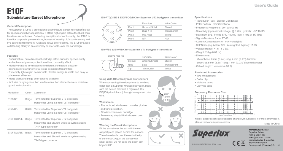 Superlux E10F User Manual | 1 page