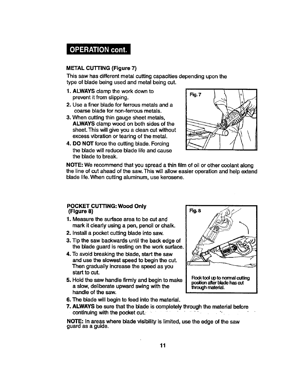 Operation cont | Craftsman 172.267700 User Manual | Page 11 / 18