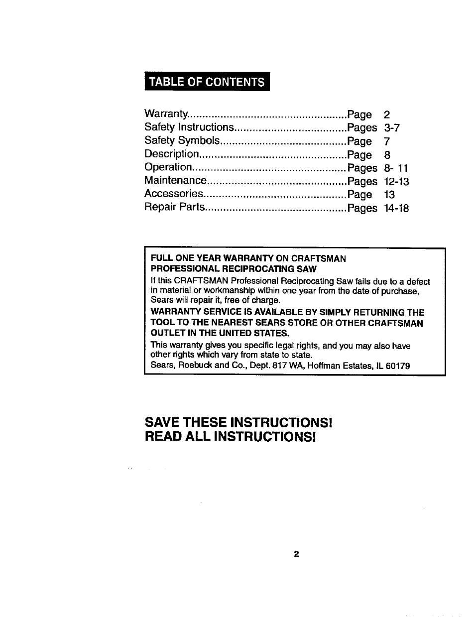 Craftsman 172.267700 User Manual | Page 2 / 18