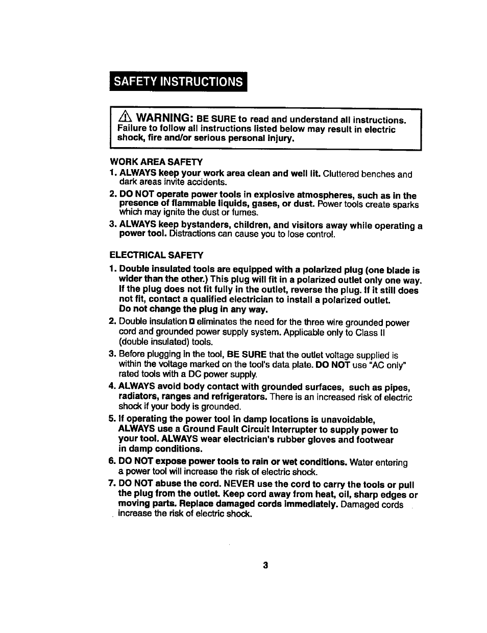 Safety instructions, Warning | Craftsman 172.267700 User Manual | Page 3 / 18