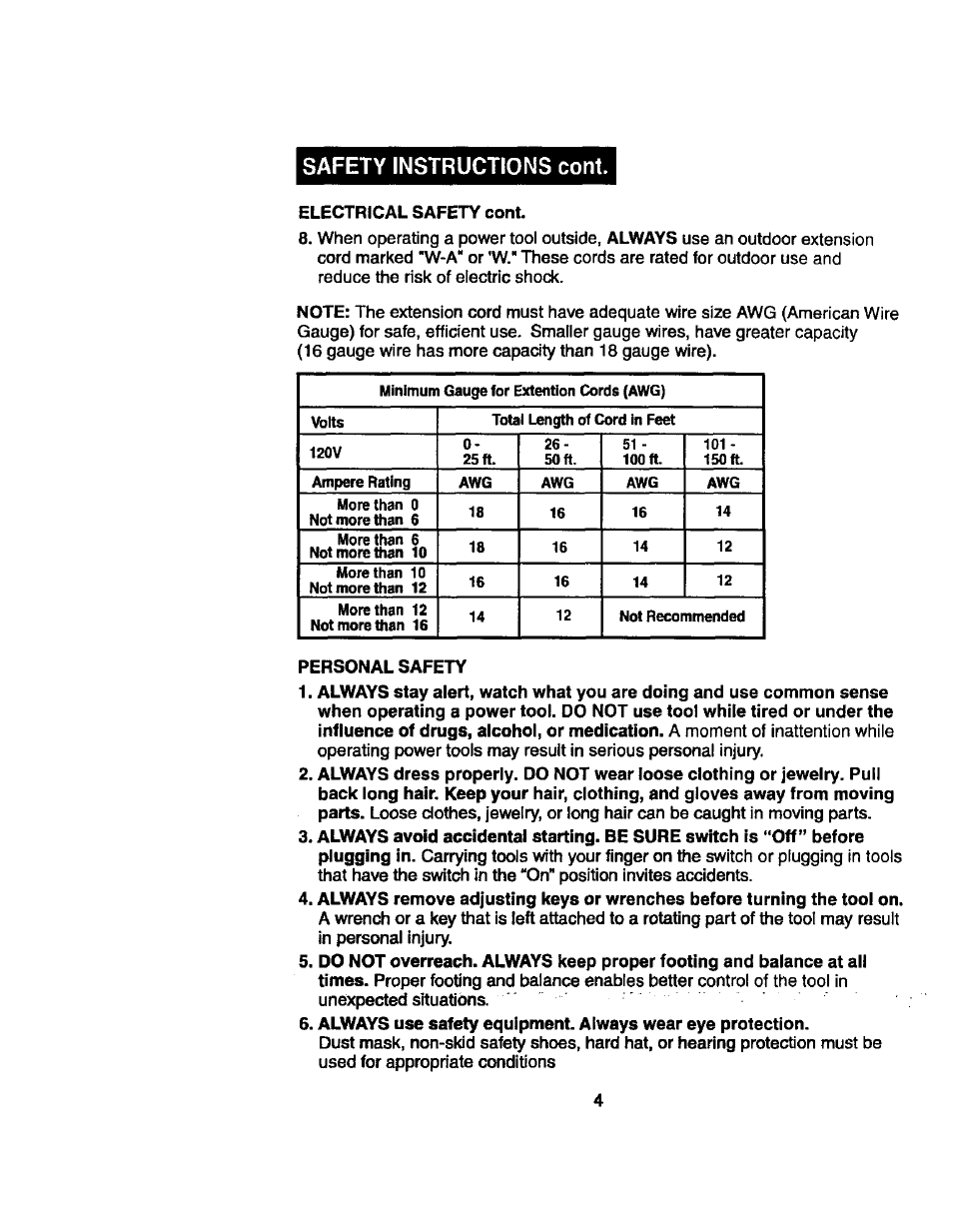 Safety instructions cont | Craftsman 172.267700 User Manual | Page 4 / 18