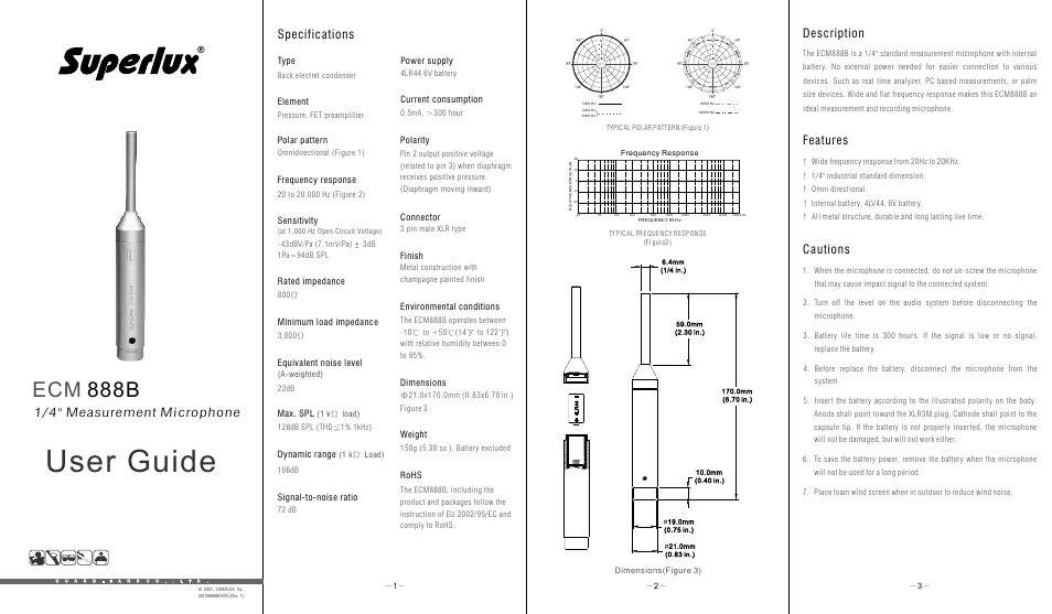 Superlux ECM888B User Manual | 2 pages