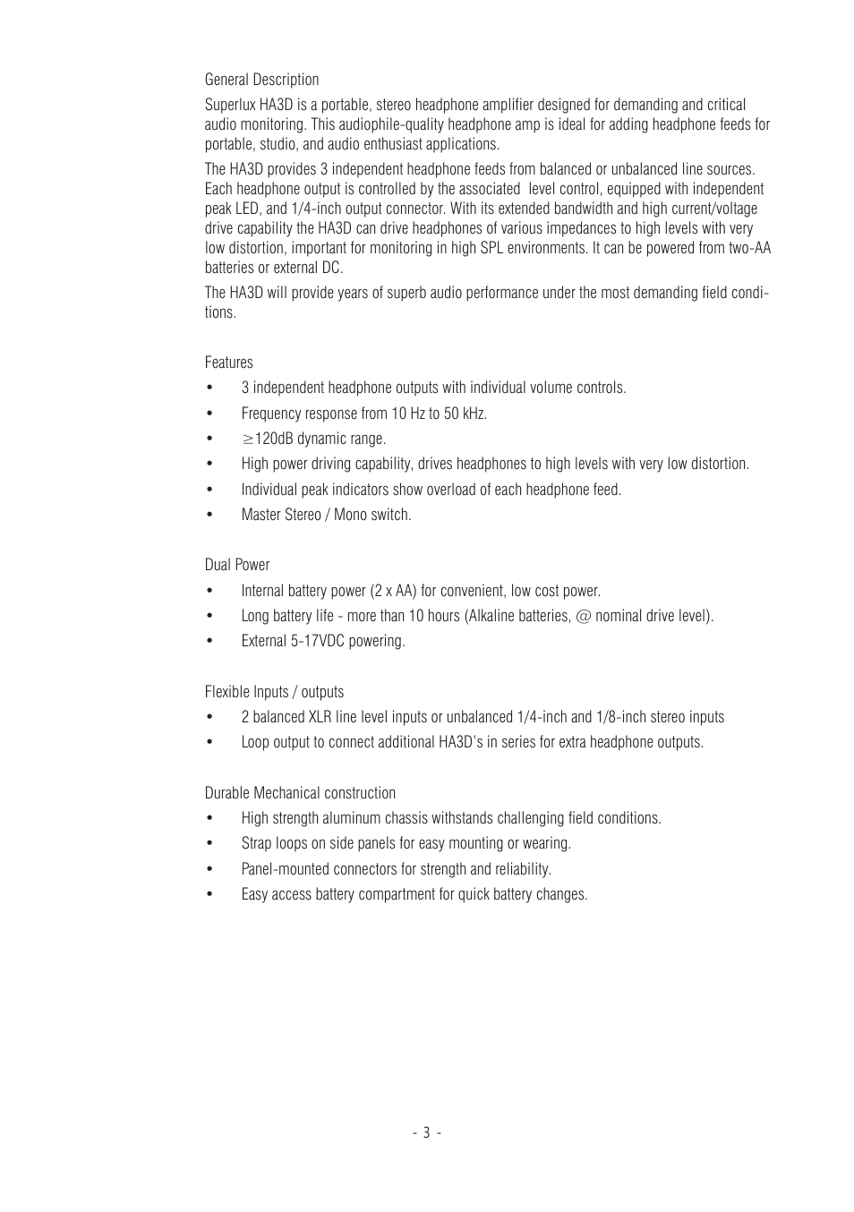 Superlux HA3D User Manual | Page 3 / 12