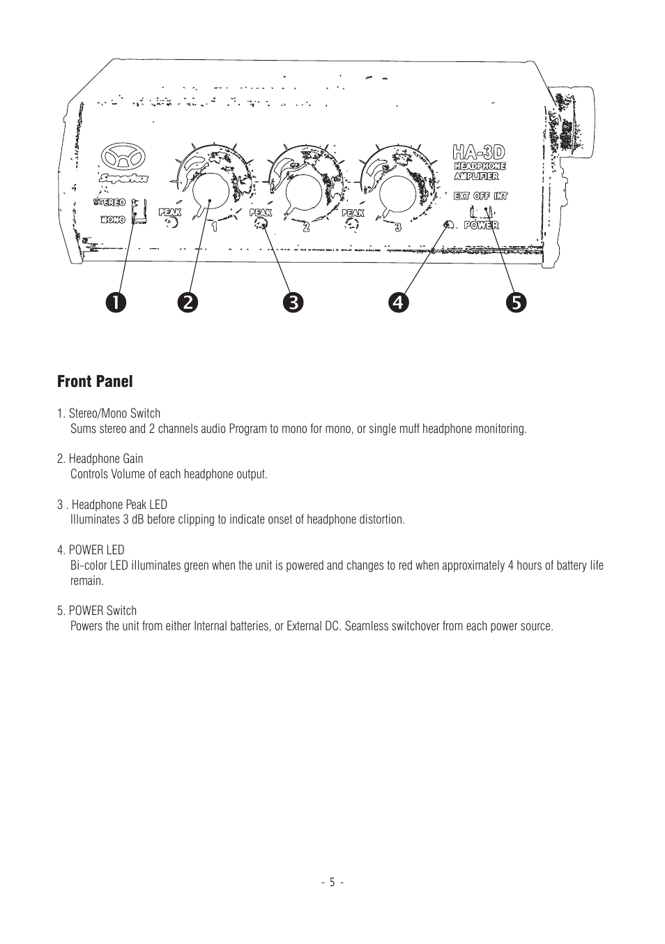 Front panel | Superlux HA3D User Manual | Page 5 / 12