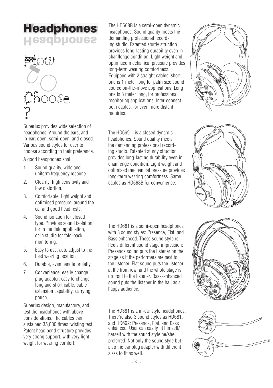 Headphones | Superlux HA3D User Manual | Page 9 / 12