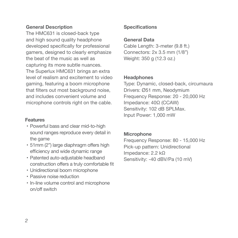 Superlux HMC631 User Manual | Page 2 / 16