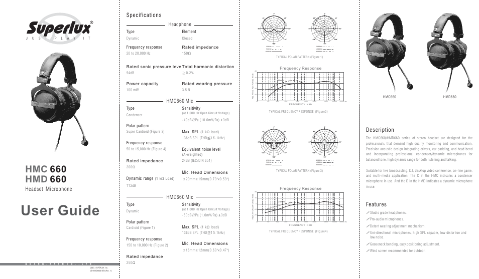 Superlux HMD660 User Manual | 2 pages