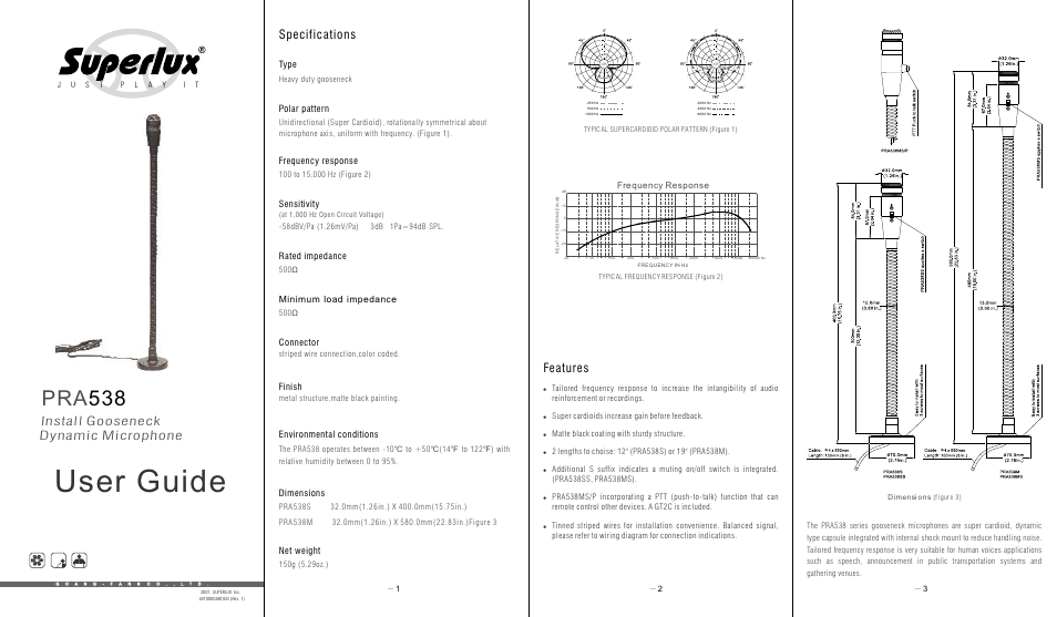 Superlux PRA538 User Manual | 2 pages